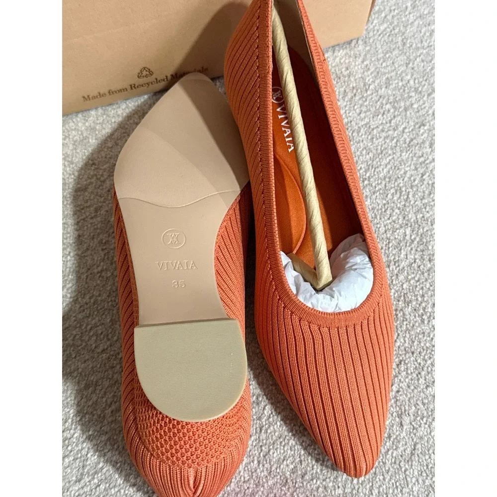 VIVAIA Pointed Toe Striped Wedge Flats Orange Women's EU/35 US/5 Comfort Shoes